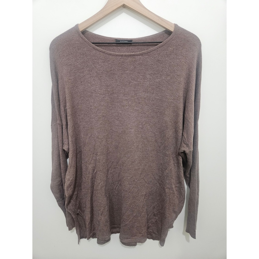 Natori Womens Mauve Brown Knit Dolman Sleeve Crew Neck Sweater Top Size M